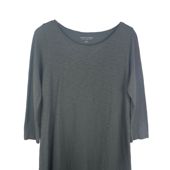 Soft Surroundings Starlight Shift Sequin Midi Dress 3/4 Sleeve Dark Olive Grey M - Picture 13 of 16